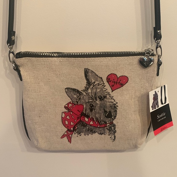 Brighton Handbags - NWT Brighton decorated light tan canvas/black genuine leather strap crossbody